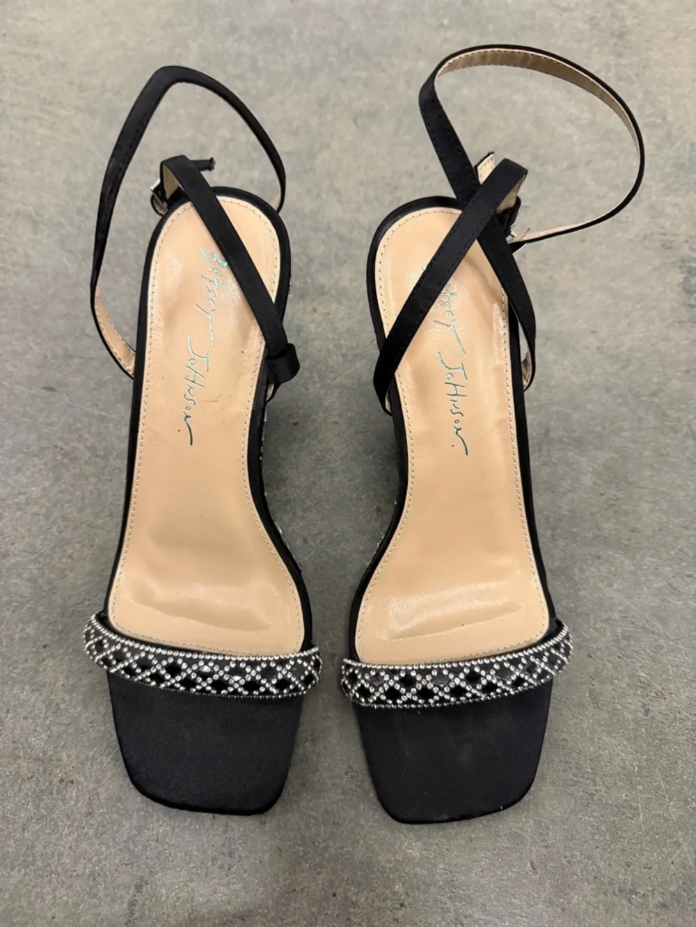 Betsey Johnson Black Beaded Ankle-Strap Heels